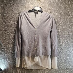 Rag & Bone Women Alyssa Merino Wool Cardigan in Gray With White Lining Large